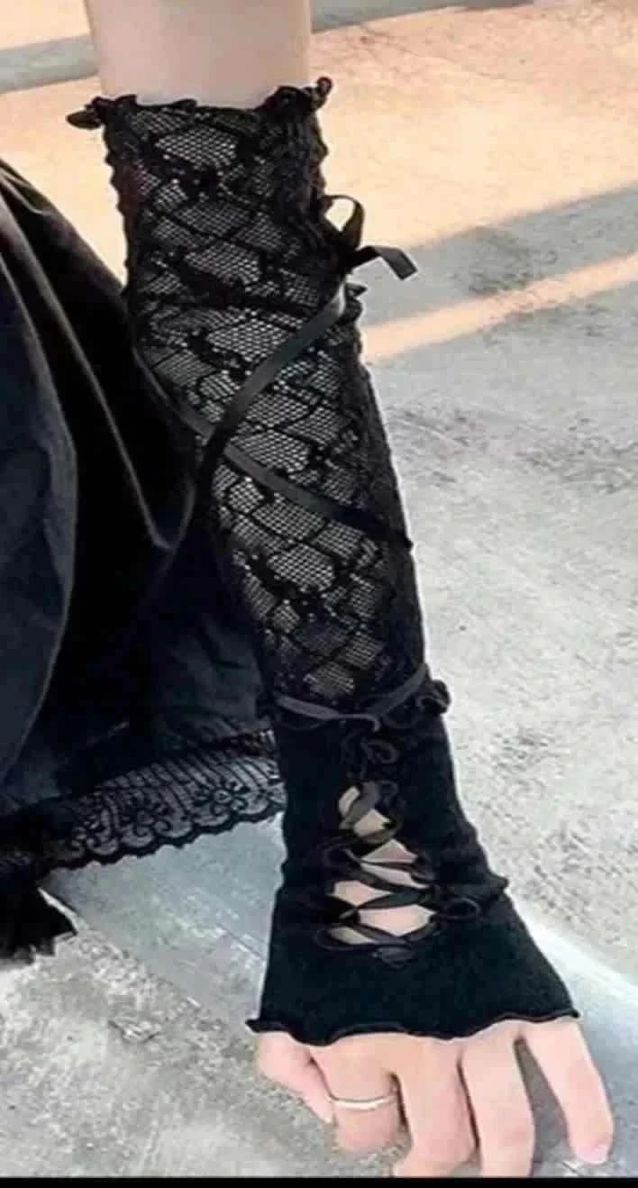 Mangueras de encaje para atar, color negro, estilo gótico – photo 3